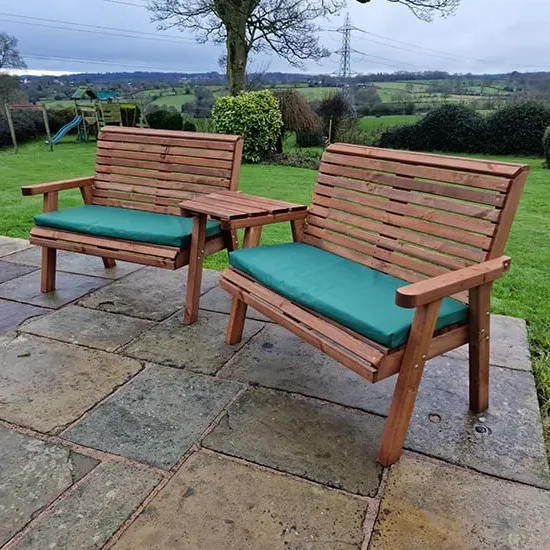 Vail Angled Tray 4-Seater Bench Set - Green, Swedish Redwood image