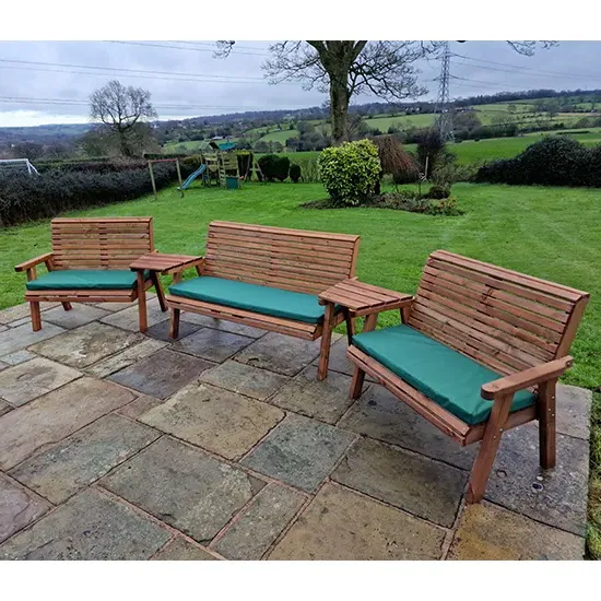 Vail Angled Tray 7-Seater Bench Set - Green, Swedish Redwood