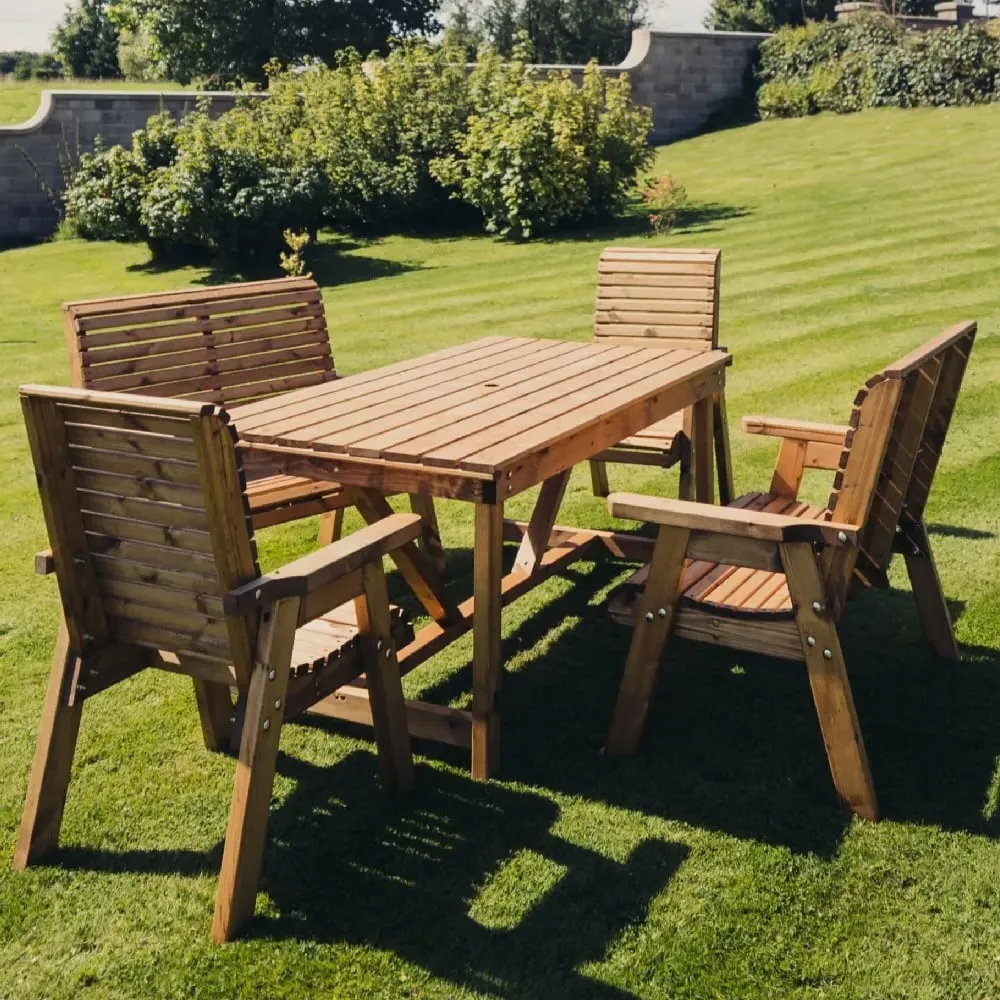 Vail Garden Dining Set with 2 Chairs 2 Benches - Natural