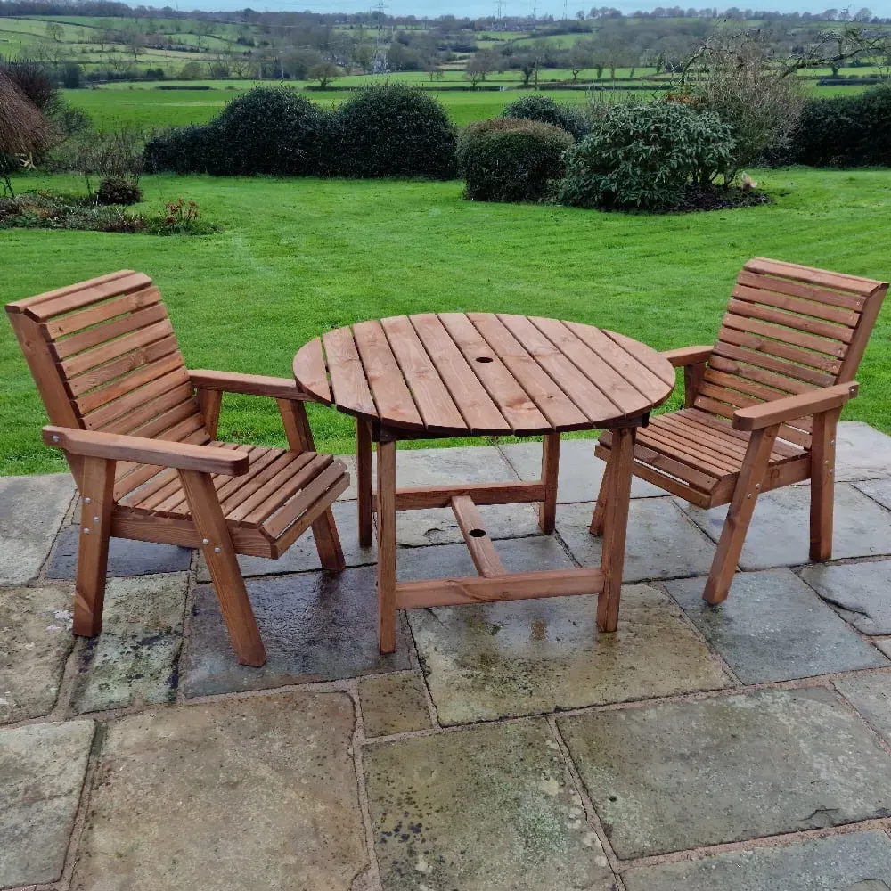 Vail Round Garden Dining Set with 2 Chairs - Natural, Wood