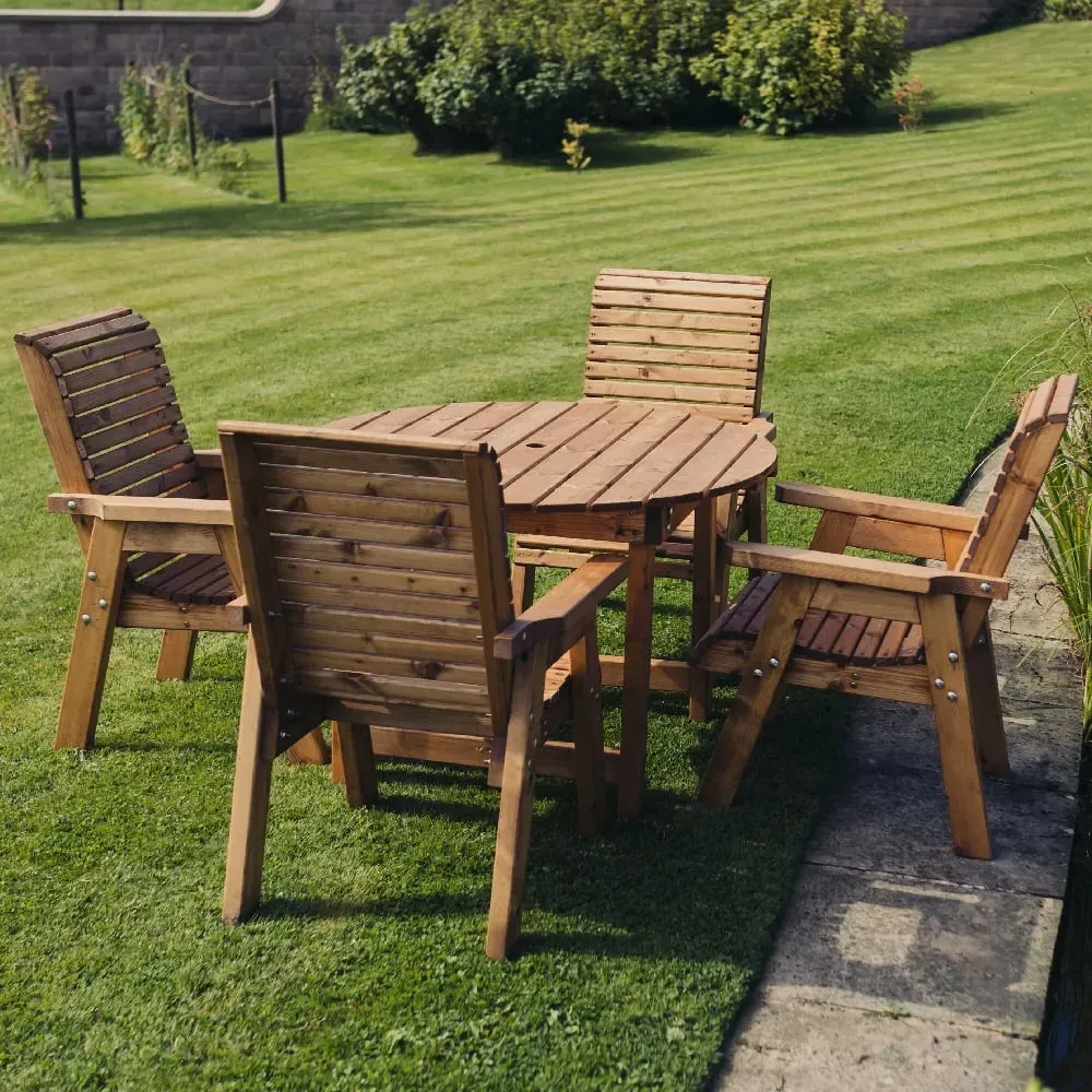 Vail Round Garden Dining Set with 4 Chairs - Natural