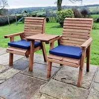 Vail Square Love Seat with Navy Cushions - Swedish Redwood