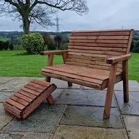 Vail Timber 2-Seater Garden Bench with Footstool - Brown