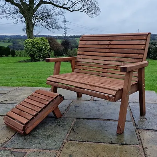 Vail Timber 2-Seater Garden Bench with Footstool - Brown