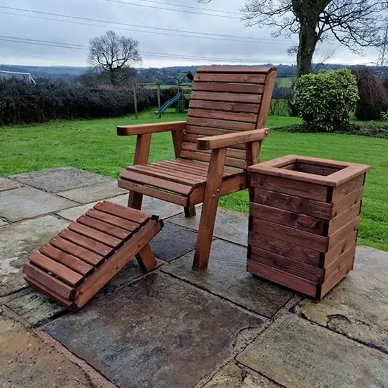 Vail Timber Garden Chair with Footstool and Planter