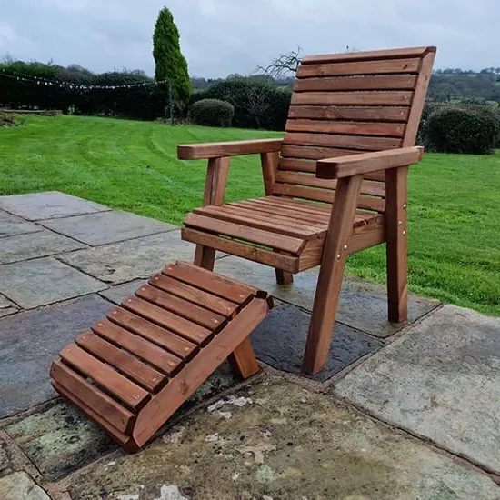 Vail Timber Garden Chair with Footstool - Brown image