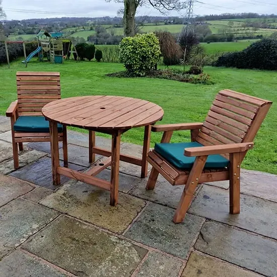 Vail Timber Round Dining Table with 2 Chairs - Brown