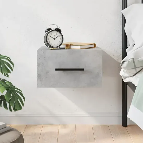 Valence Wall Hung Bedside Cabinet - Concrete Effect, Engineered Wood product