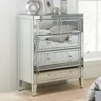 Valence Wide 5-Drawer Chest - Silver, Mirrored