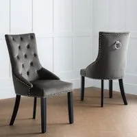 Valene Knockerback Dining Chairs in Pair - Grey, Velvet alternate view