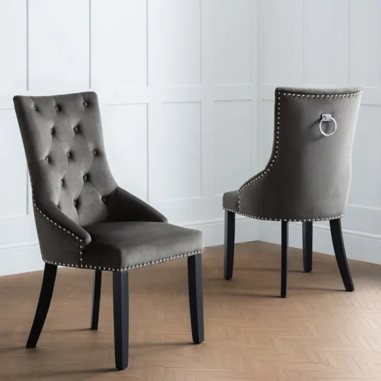 Valene Knockerback Dining Chairs in Pair - Grey, Velvet product