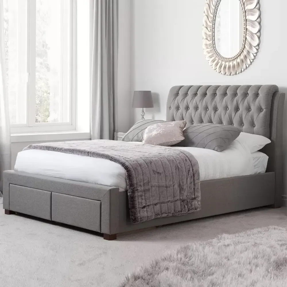 Valentina King Size Bed with Storage - Grey, Fabric image