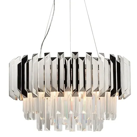 Valetta 6 Light Crystal Pendant - Polished Nickel, Glass