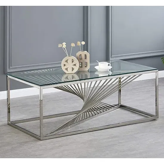 Valko Coffee Table - Clear, Tempered Glass, Silver Stainless Steel product