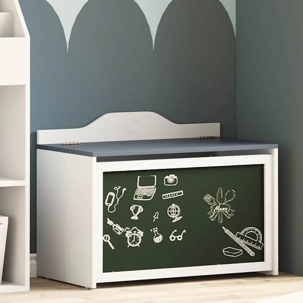 Vallejo Wooden Storage Box with Chalkboard - White