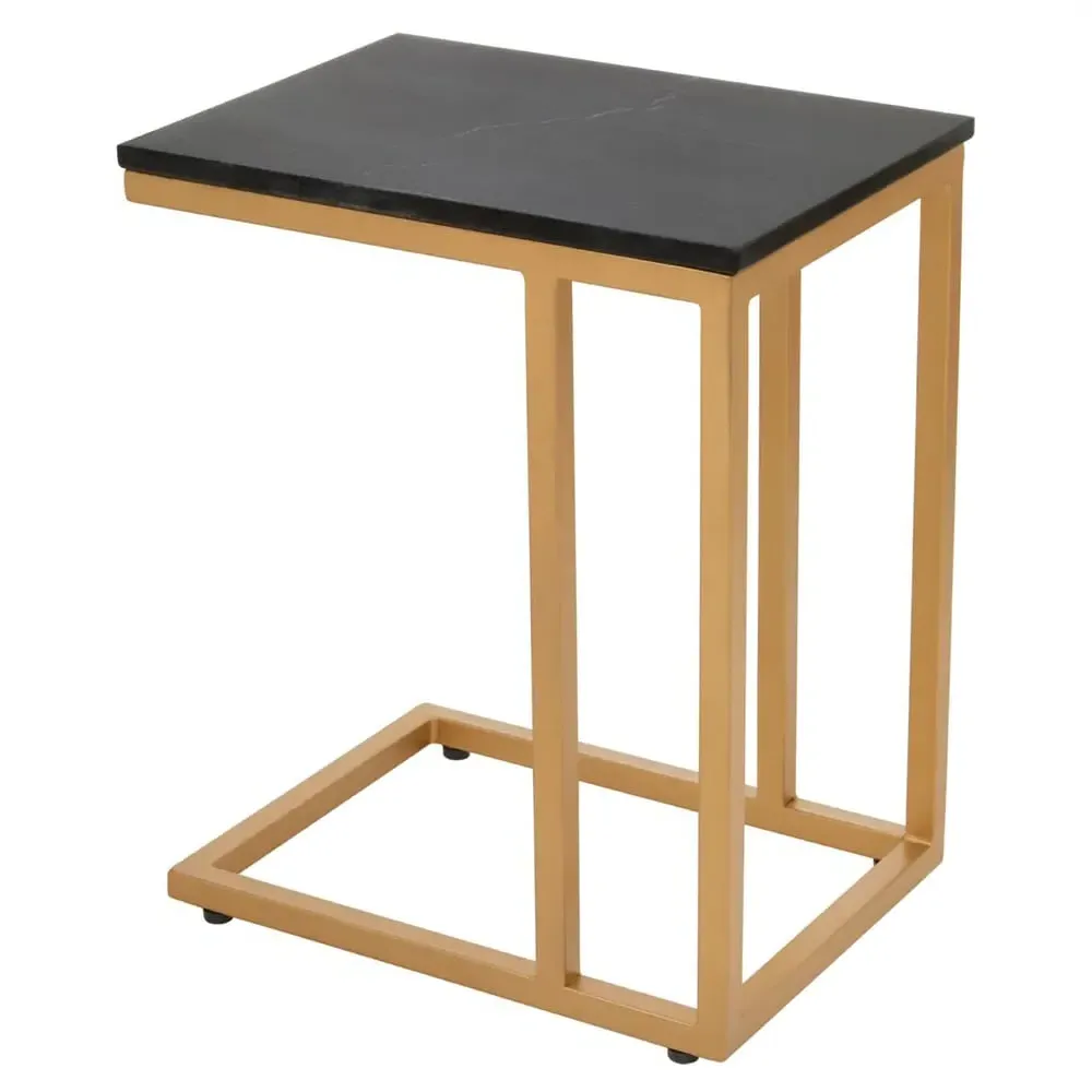 Valrico C-Shaped Side Table - Black, Marble image