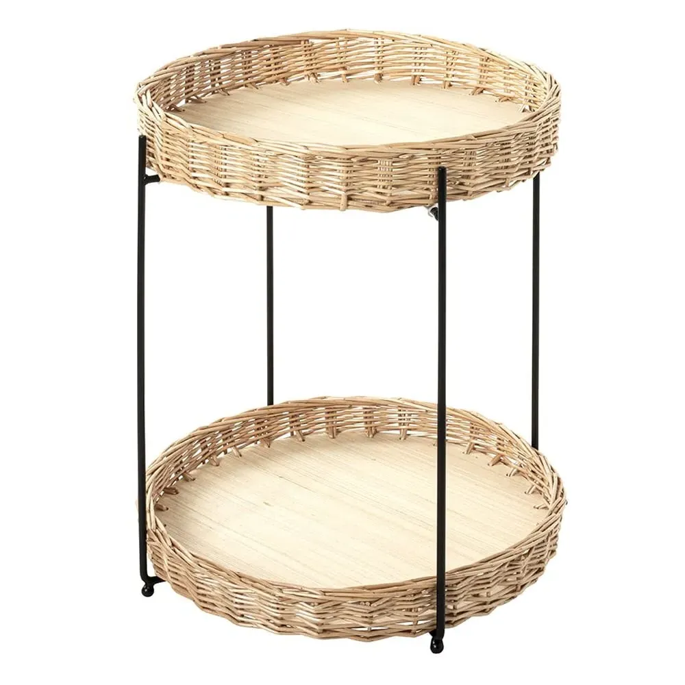 Valrico Rattan Side Table with Black Legs - Natural image