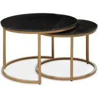 Valrico Round Nest of 2 Tables - Black, Marble