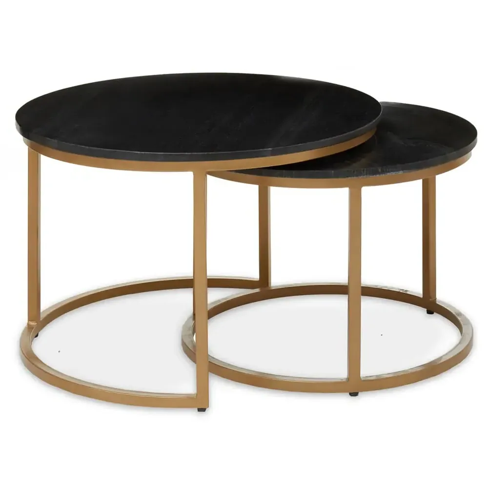 Valrico Round Nest of 2 Tables - Black, Marble