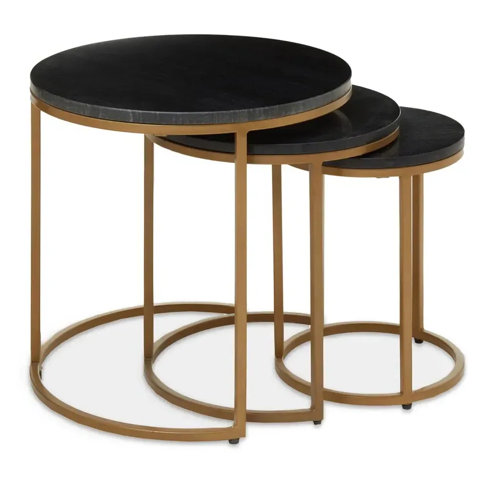 Valrico Round Nest of 3 Tables - Black, Marble