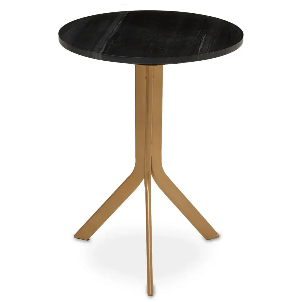 Valrico Round Side Table - Black, Marble