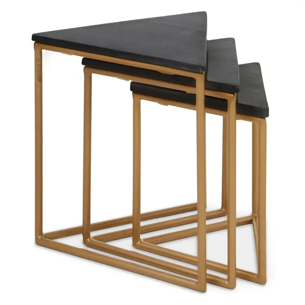 Valrico Triangular Nest of 3 Tables - Black, Marble