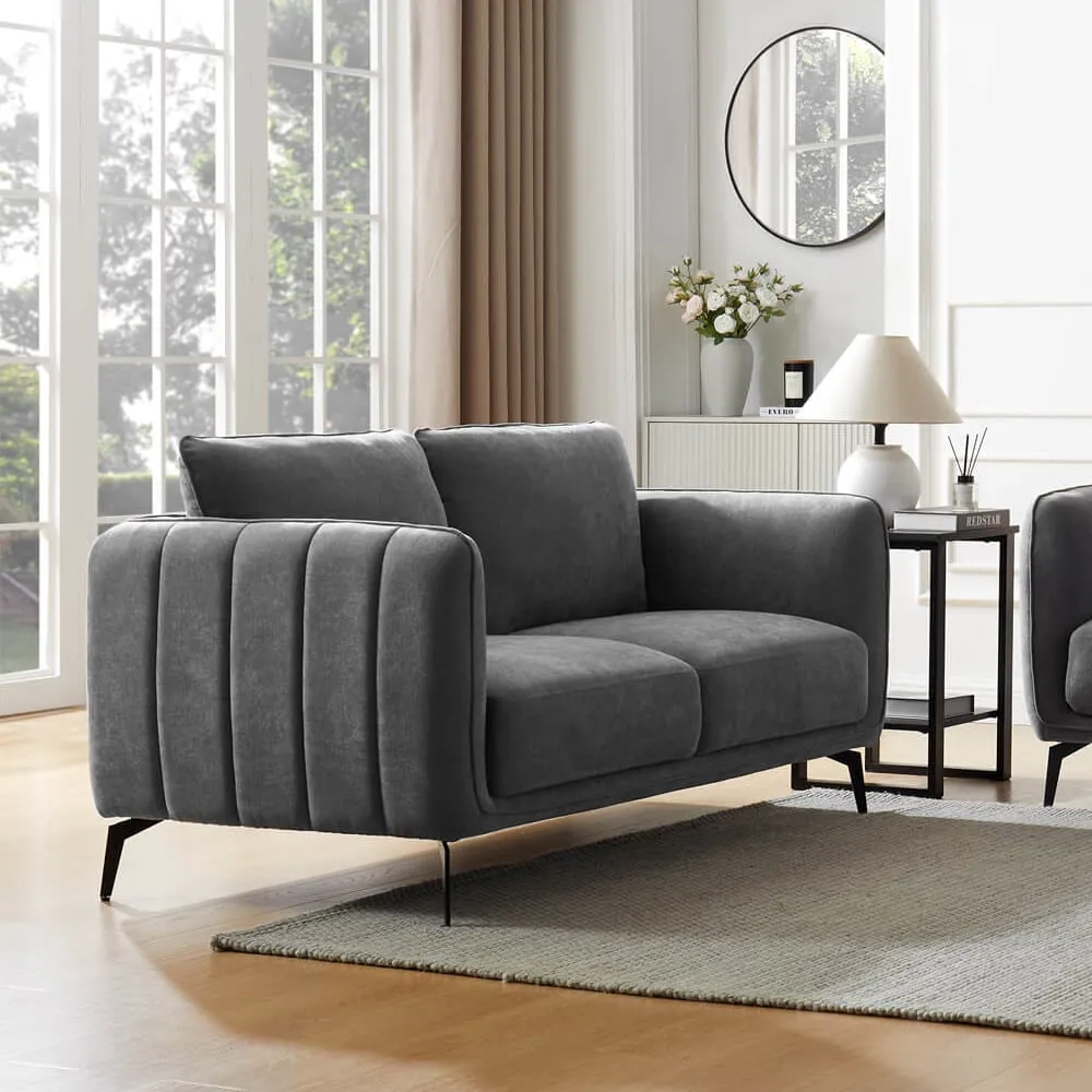 Valtesse 2-Seater Sofa with Black Legs - Grey, Fabric