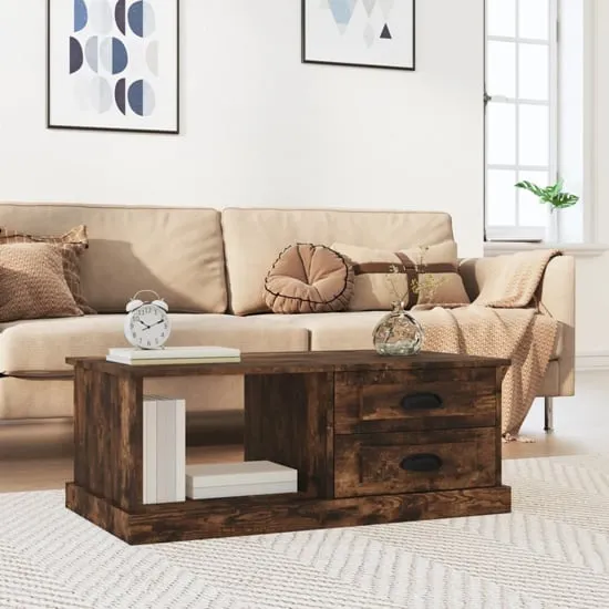Vance Coffee Table with 2 Drawers - Smoked Oak, Engineered Wood