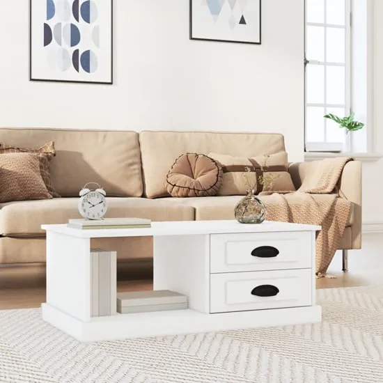 Vance Coffee Table with 2 Drawers - White, Engineered Wood