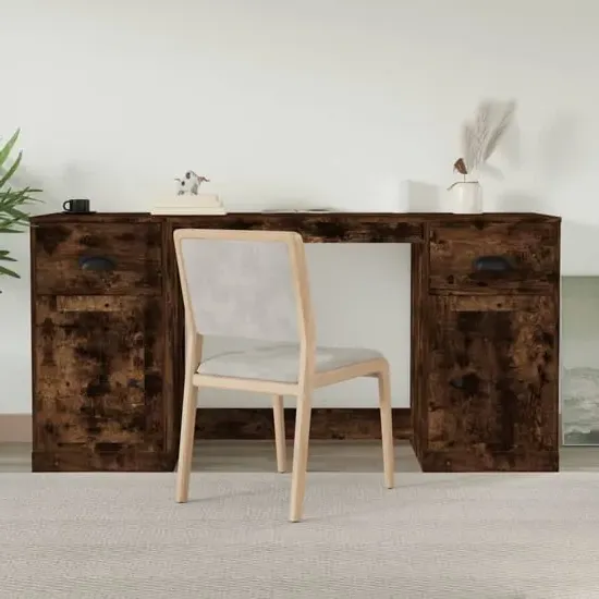 Vance Computer Desk with Storage - Smoked Oak