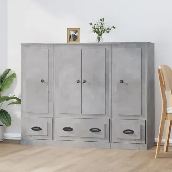 Vance Highboard with 4 Doors 3 Drawers - Concrete Effect
