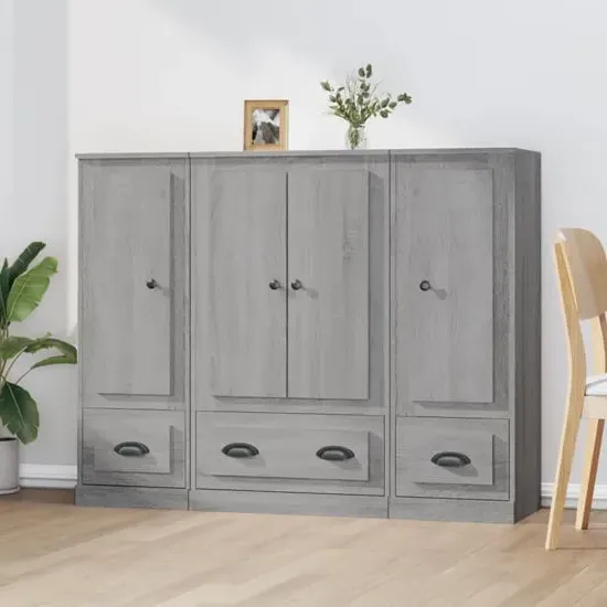 Vance Highboard with 4 Doors 3 Drawers - Grey Sonoma Oak, Engineered Wood