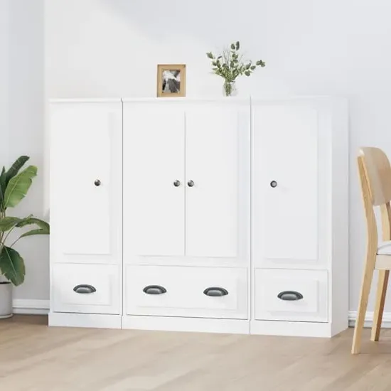 Vance Highboard with 4 Doors 3 Drawers - White, Engineered Wood