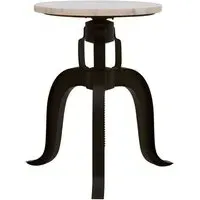 Vance Round Adjustable Bar Stool - White Marble, Black Metal