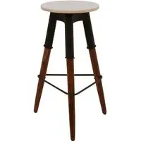 Vance Round Bar Stool - White Marble, Dark Wood