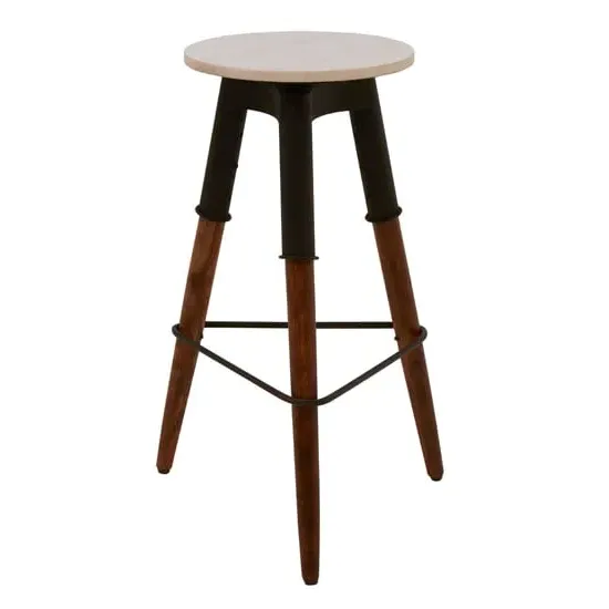 Vance Round Bar Stool - White Marble, Dark Wood
