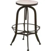 Vance Round Bar Stool with Footrest - White Marble, Black Iron