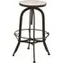Vance Round Bar Stool with Footrest - White Marble, Black Iron