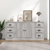 Vance Wooden Sideboard with 2 Doors 6 Drawers - Grey Sonoma Oak