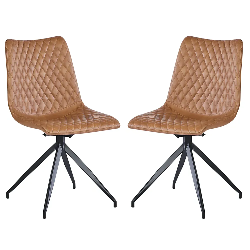 Vandale Swivel Dining Chairs in Pair - Brown, PU Leather product