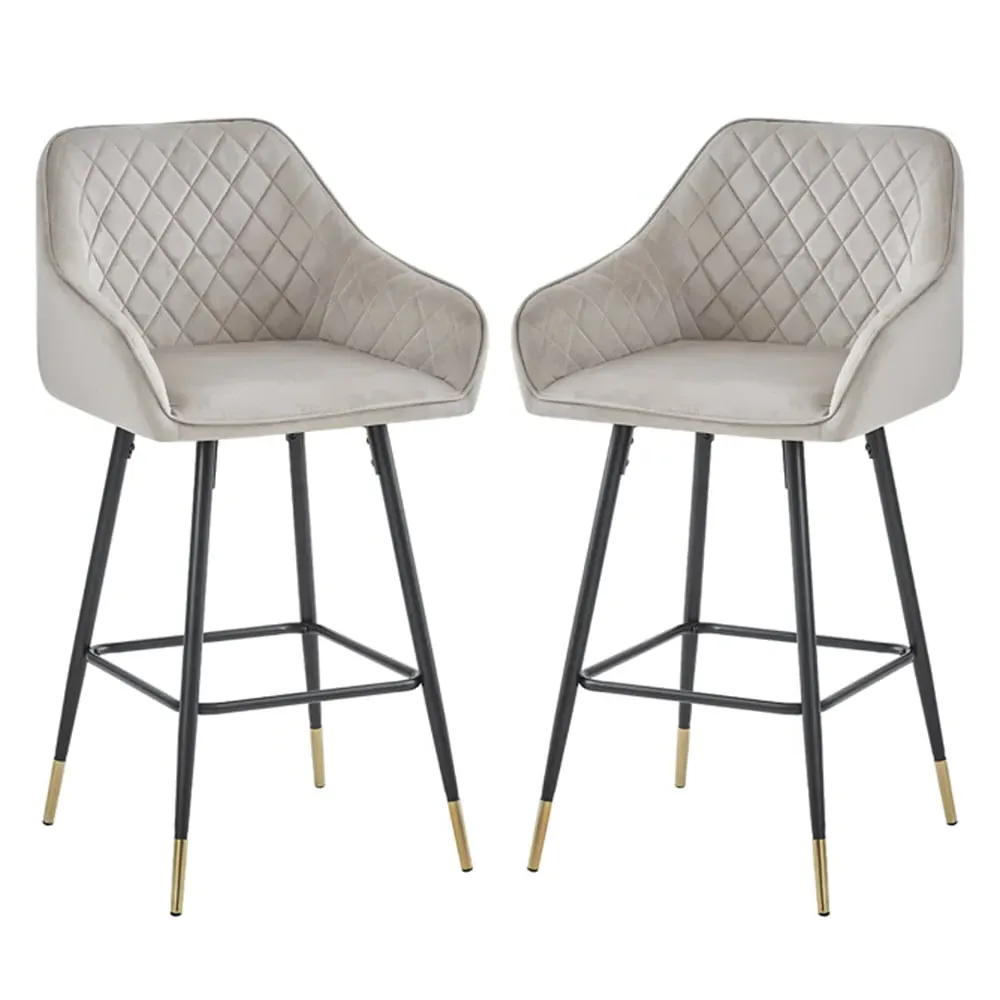 Vandalia Bar Chairs with Metal Legs - Mink, Velvet image
