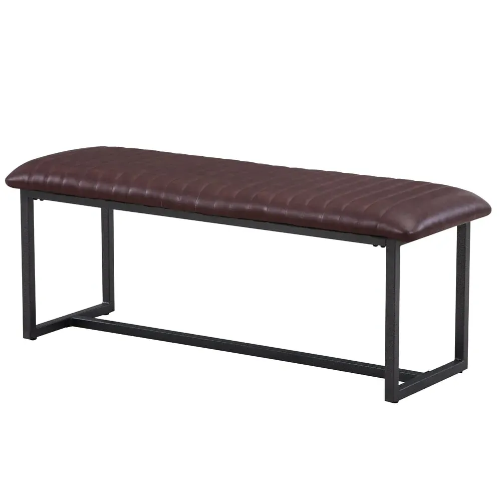 Vandalia Dining Bench with Metal Frame - Brown, PU Leather image
