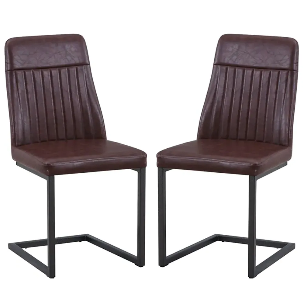 Vandalia Dining Chairs Pair - Vintage Brown, PU Leather image