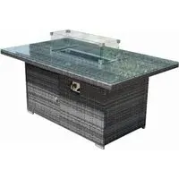 Vandalia Rectangular Firepit Dining Table - Grey, Glass