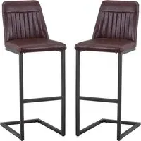 Vandalia Vintage Bar Stools Pair with Footrest - Brown, Leather