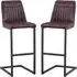 Vandalia Vintage Bar Stools Pair with Footrest - Brown, Leather