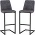 Vandalia Vintage Bar Stools Pair with Footrest - Grey, Leather