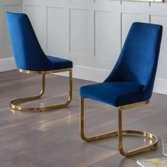 Vangie Cantilever Dining Chairs in Pair - Blue, Velvet product