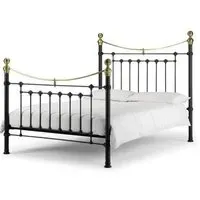 Vangie Double Bed Frame with Brass Details - Satin Black, Metal