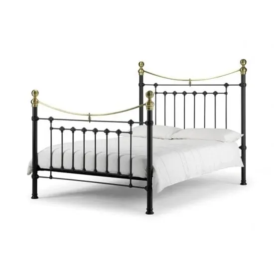 Vangie Double Bed Frame with Brass Details - Satin Black, Metal image